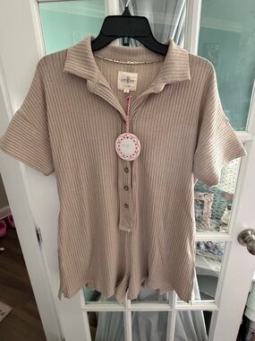 NWT Umgee Taupe Ribbed Short Sleeve Romper